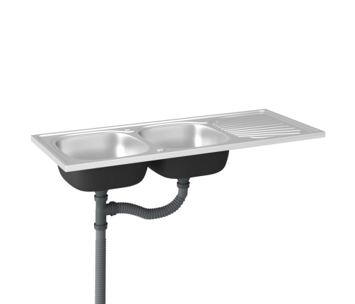 Virtuves Izlietne, 2 Bļodas, 1200X600X155Mm, Nerūsējošs Tērauds Vidaxl