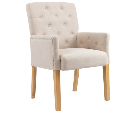 vidaXL virtuves krēsls ar roku balstiem, bēšs audums