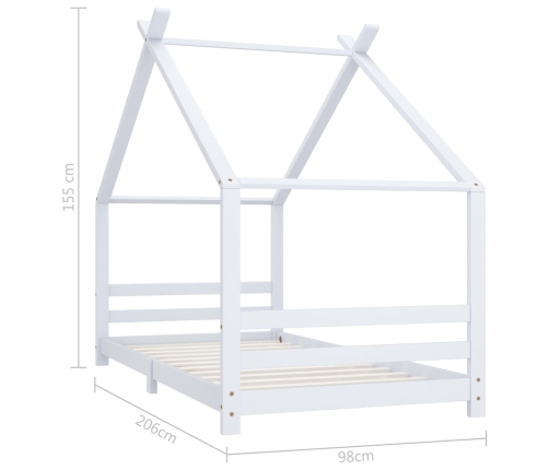 vidaXL bērnu gultas rāmis, balts, priedes masīvkoks, 90x200 cm