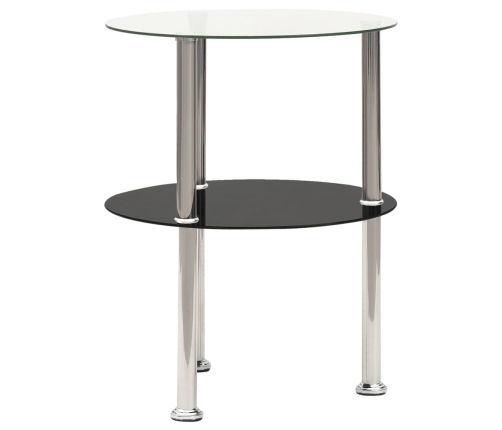 vidaXL 2 līmeņu galdiņš, 38 cm, caurspīdīgs, melns, rūdīts stikls