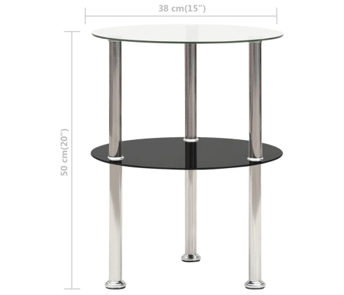 vidaXL 2 līmeņu galdiņš, 38 cm, caurspīdīgs, melns, rūdīts stikls
