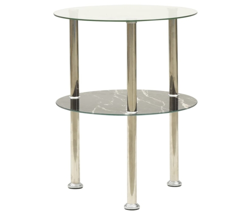 vidaXL 2 līmeņu galdiņš, 38 cm, caurspīdīgs, melns, rūdīts stikls
