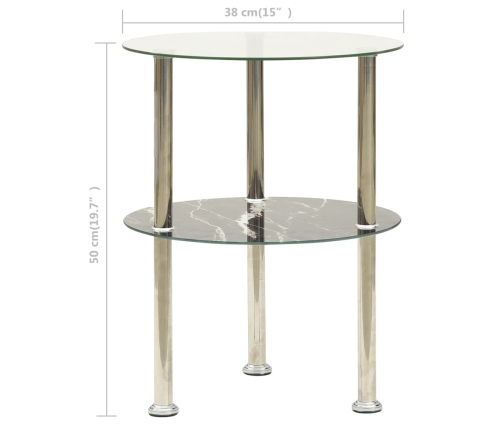 vidaXL 2 līmeņu galdiņš, 38 cm, caurspīdīgs, melns, rūdīts stikls