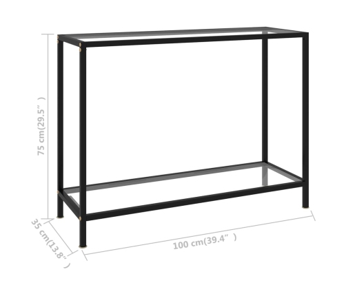 vidaXL konsoles galdiņš, 100x35x75 cm, rūdīts stikls, caurspīdīgs