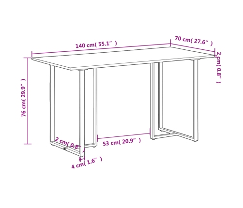 vidaXL virtuves galds, 140 cm, pārstrādāts masīvkoks