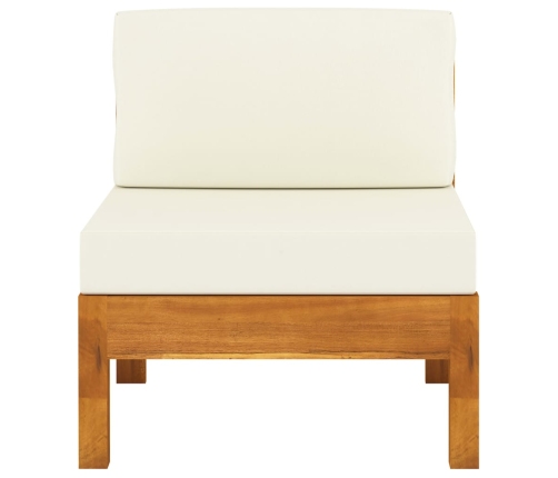 vidaXL vidējie dīvāni, 2 gab., krēmbalti spilveni, akācijas masīvkoks