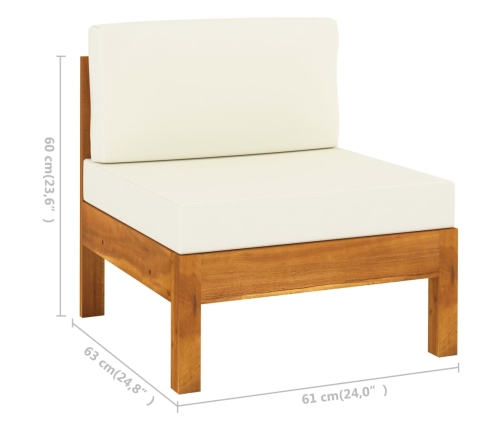 vidaXL vidējie dīvāni, 2 gab., krēmbalti spilveni, akācijas masīvkoks