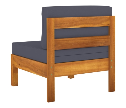 vidaXL vidējie dīvāni, 2 gab., pelēki spilveni, akācijas masīvkoks