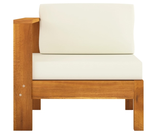 vidaXL vidējais dīvāns ar 1 roku balstu, krēmbalts, akācijas koks