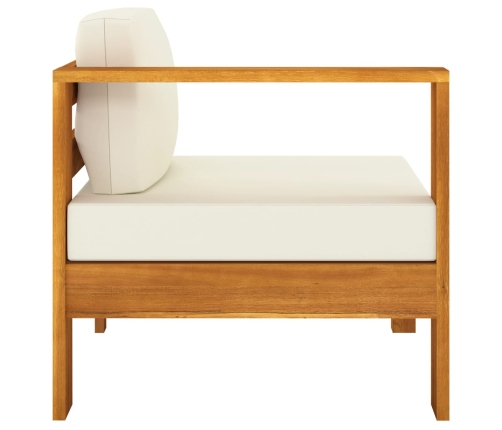 vidaXL vidējais dīvāns ar 1 roku balstu, krēmbalts, akācijas koks