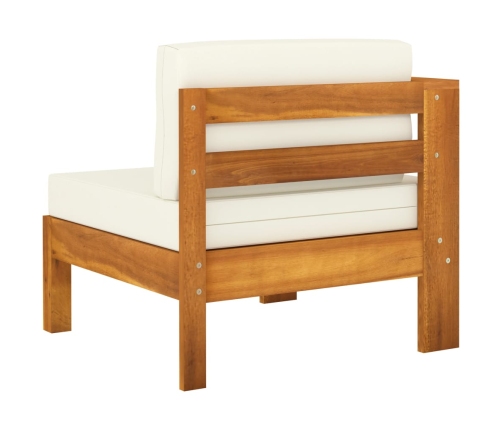 vidaXL vidējais dīvāns ar 1 roku balstu, krēmbalts, akācijas koks