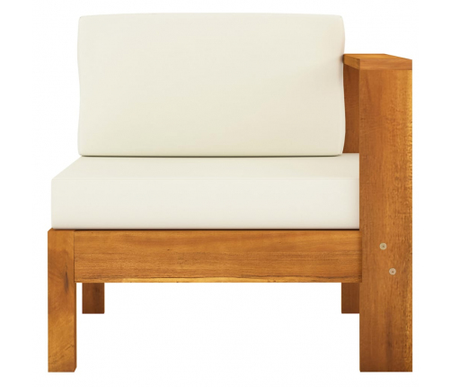 vidaXL vidējais dīvāns ar 1 roku balstu, krēmbalts, akācijas koks