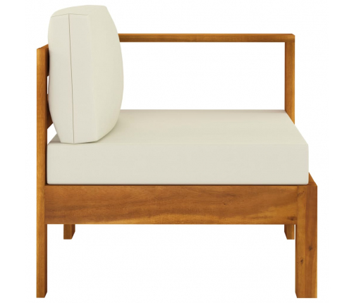 vidaXL vidējais dīvāns ar 1 roku balstu, krēmbalts, akācijas koks