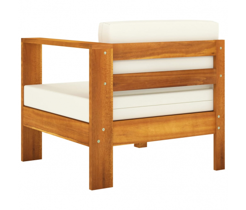 vidaXL vidējais dīvāns ar 1 roku balstu, krēmbalts, akācijas koks