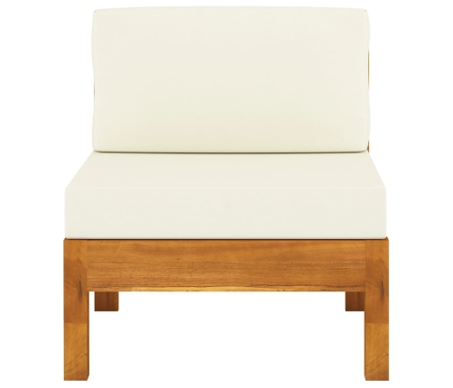 vidaXL vidējais dīvāns ar krēmbaltiem spilveniem, akācijas masīvkoks