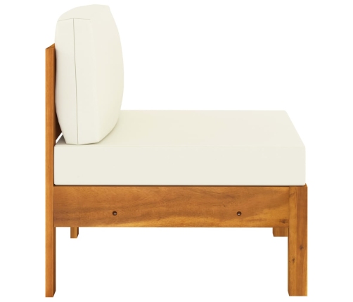 vidaXL vidējais dīvāns ar krēmbaltiem spilveniem, akācijas masīvkoks