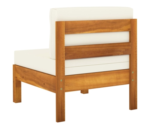 vidaXL vidējais dīvāns ar krēmbaltiem spilveniem, akācijas masīvkoks