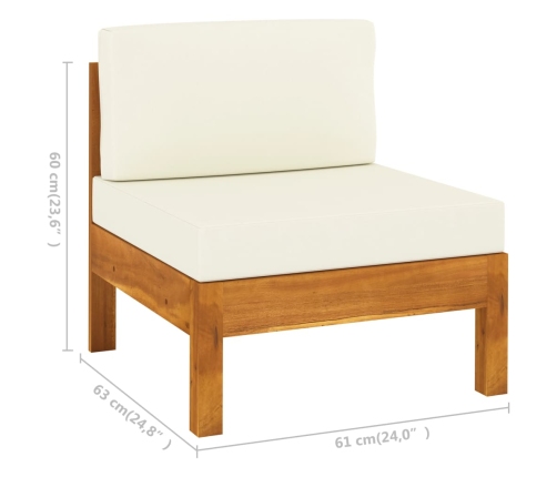 vidaXL vidējais dīvāns ar krēmbaltiem spilveniem, akācijas masīvkoks