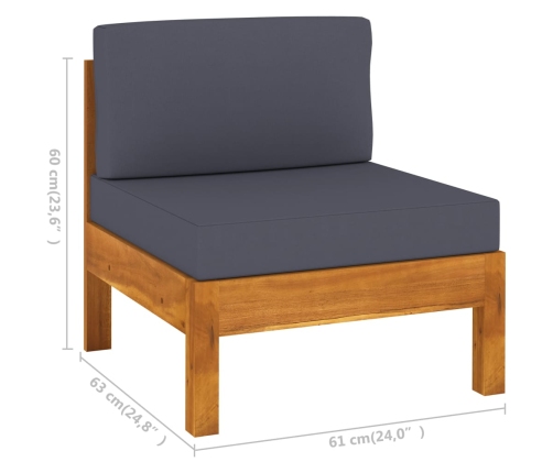 vidaXL vidējais dīvāns, tumši pelēki spilveni, akācijas masīvkoks