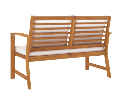 vidaXL dārza sols, 120 cm, krēmkrāsas spilveni, akācijas masīvkoks