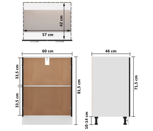 vidaXL virtuves skapītis, melns, 60x46x81,5 cm, inženierijas koks