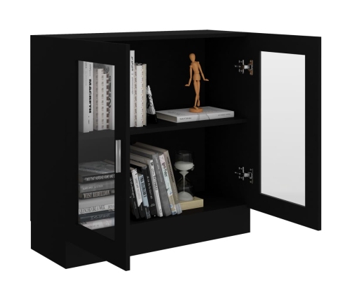 vidaXL vitrīna, melna, 82,5x30,5x80 cm, inženierijas koks