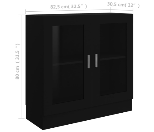 vidaXL vitrīna, melna, 82,5x30,5x80 cm, inženierijas koks