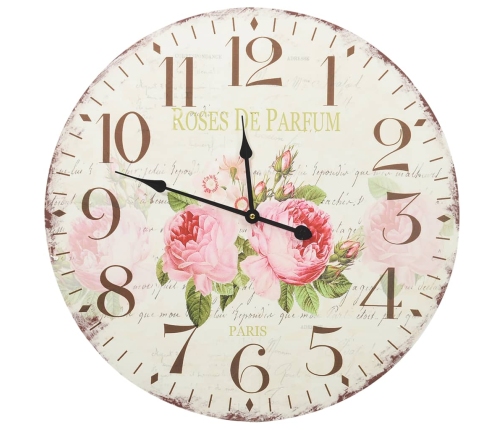 vidaXL vintāžas sienas pulkstenis, ziedi, 60 cm
