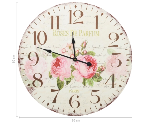 vidaXL vintāžas sienas pulkstenis, ziedi, 60 cm