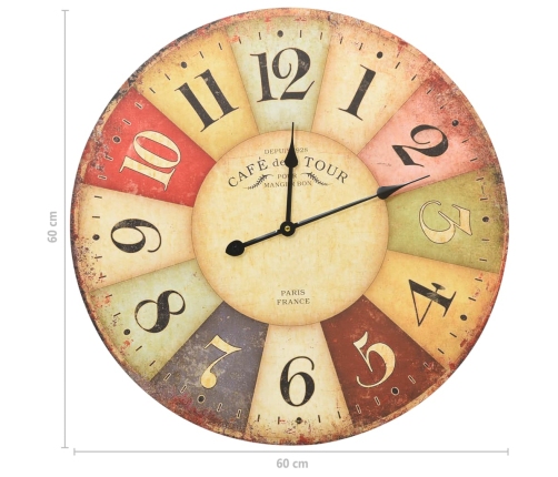 vidaXL vintāžas sienas pulkstenis, krāsains, 60 cm