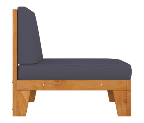 vidaXL vidējais dīvāns ar tumši pelēkiem matračiem, akācijas koks