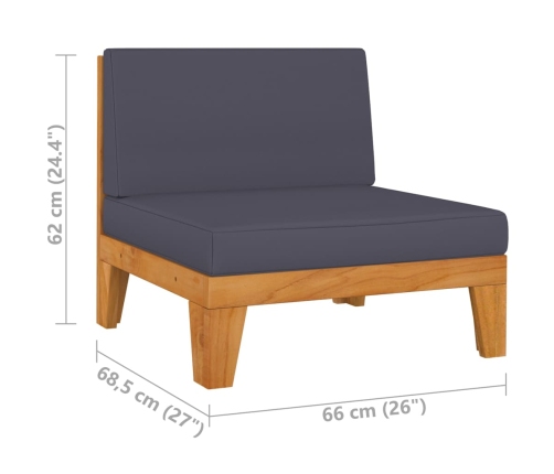 vidaXL vidējais dīvāns ar tumši pelēkiem matračiem, akācijas koks