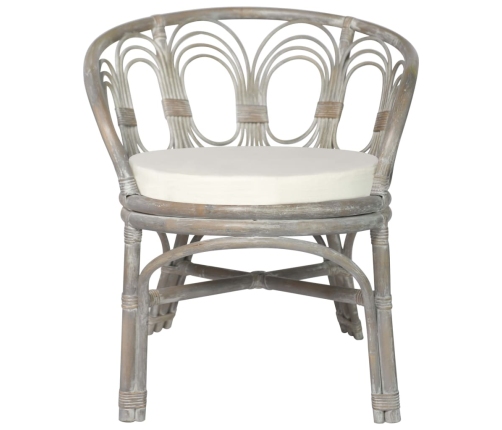 vidaXL virtuves krēsls ar matraci, pelēks, dabīga rotangpalma un lins