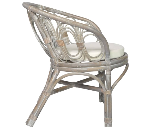 vidaXL virtuves krēsls ar matraci, pelēks, dabīga rotangpalma un lins