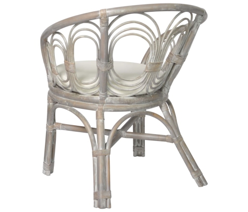 vidaXL virtuves krēsls ar matraci, pelēks, dabīga rotangpalma un lins