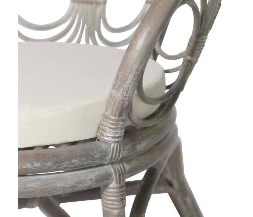 vidaXL virtuves krēsls ar matraci, pelēks, dabīga rotangpalma un lins