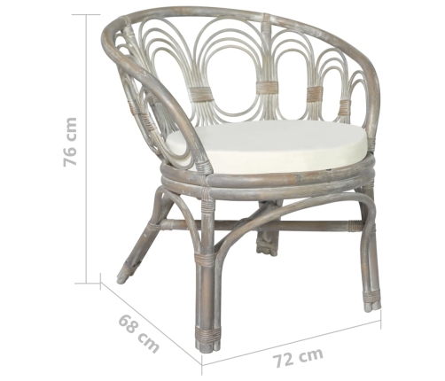 vidaXL virtuves krēsls ar matraci, pelēks, dabīga rotangpalma un lins