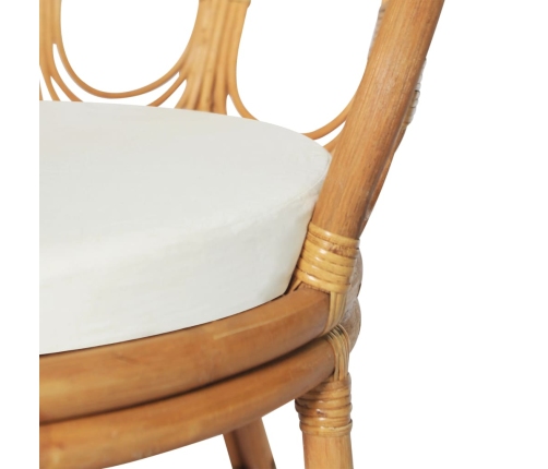 vidaXL virtuves krēsls ar matraci, brūna dabīgā rotangpalma, lins