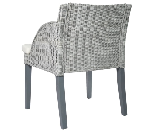vidaXL virtuves krēsls ar spilvenu, dabīgā rotangpalma, pelēks