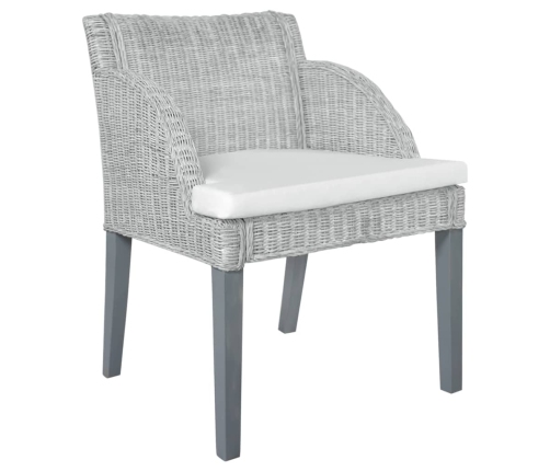 vidaXL virtuves krēsli ar spilveniem, 2 gb., pelēka dabīgā rotangpalma