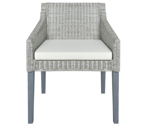 vidaXL virtuves krēsls ar spilvenu, dabīgā rotangpalma, pelēks