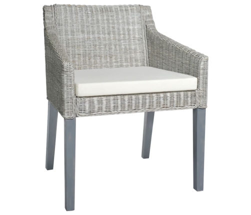 vidaXL virtuves krēsli ar spilveniem, 2 gb., pelēka dabīgā rotangpalma