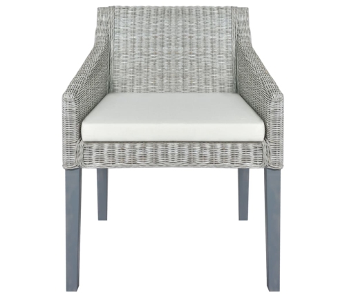 vidaXL virtuves krēsli ar spilveniem, 2 gb., pelēka dabīgā rotangpalma