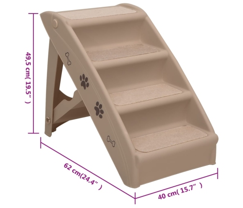 vidaXL saliekamas suņu kāpnes, 62x40x49,5 cm, brūnas