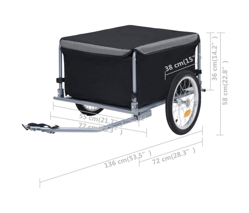 vidaXL velosipēda piekabe, 65 kg, melna ar pelēku