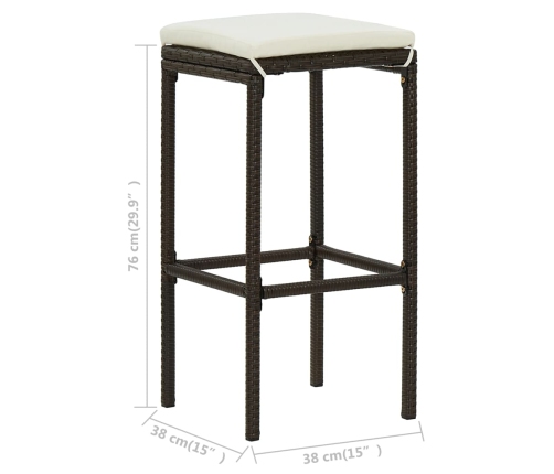 vidaXL bāra krēsli ar matračiem, 2 gab., brūna PE rotangpalma