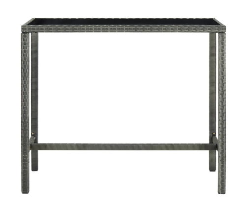 vidaXL dārza bāra galds, pelēks, 130x60x110cm, PE rotangpalma, stikls