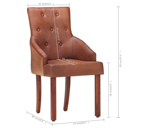 vidaXL virtuves krēsli, 4 gab., brūna dabīgā kazas āda