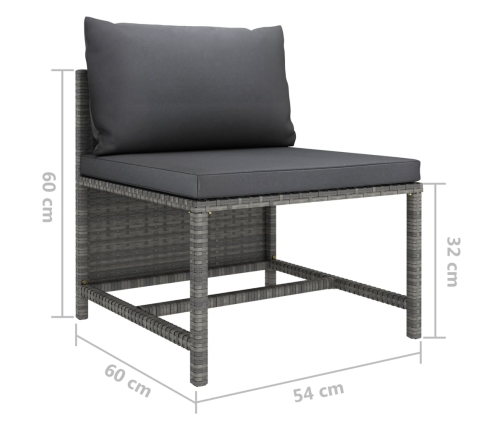 vidaXL vidējais moduļu dīvāns ar spilveniem, pelēka PE rotangpalma