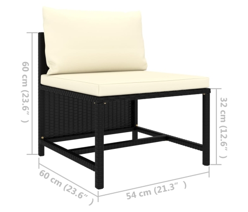 vidaXL vidējais moduļu dīvāns ar spilveniem, melna PE rotangpalma